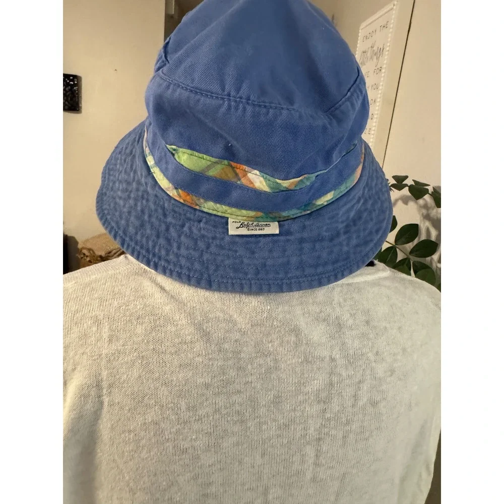 Rare Polo Ralph Lauren Blue Bucket Hat Plaid Band Cotton Twill S/M Vintage Style